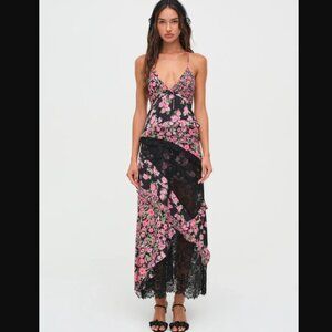 For Love & Lemons Rosalyn Maxi Dress Black Size Small